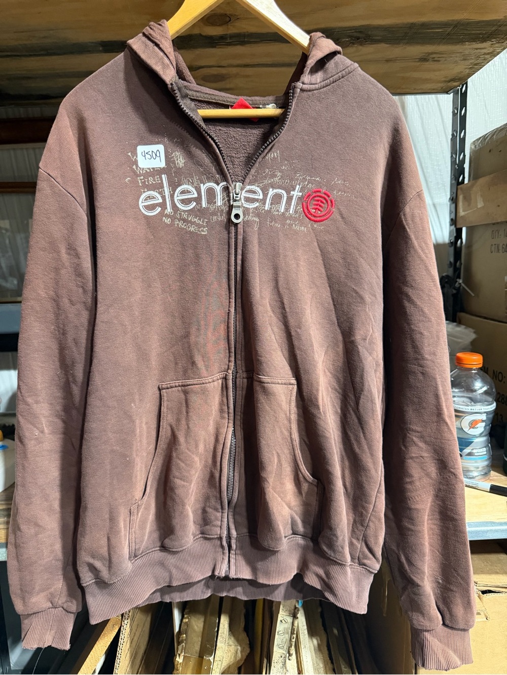 #4509-Element Brown Full-Zip Hoodie with Red Logo